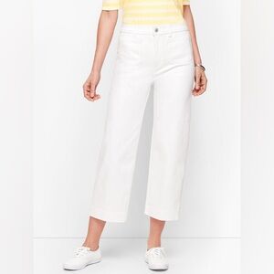 Talbots Flawless Size 8 White High Waist Wide Leg Crop Pants Pockets NWOT